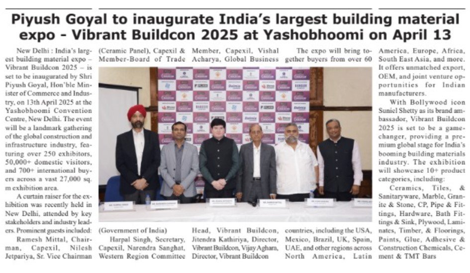 “Around The Times” – Piyush Goyal to Inaugurate India’s Largest Building Materials Expo, VibrantBuildcon 2025, on April 13