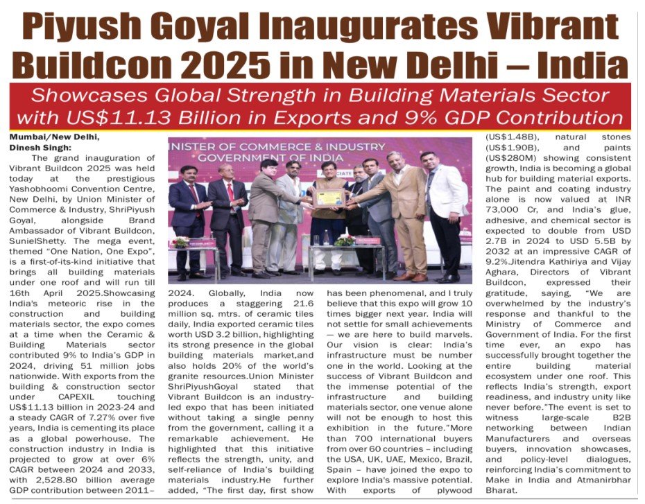 Piyush Goyal Inaugurates Vibrant Buildcon 2025 in New Delhi – India